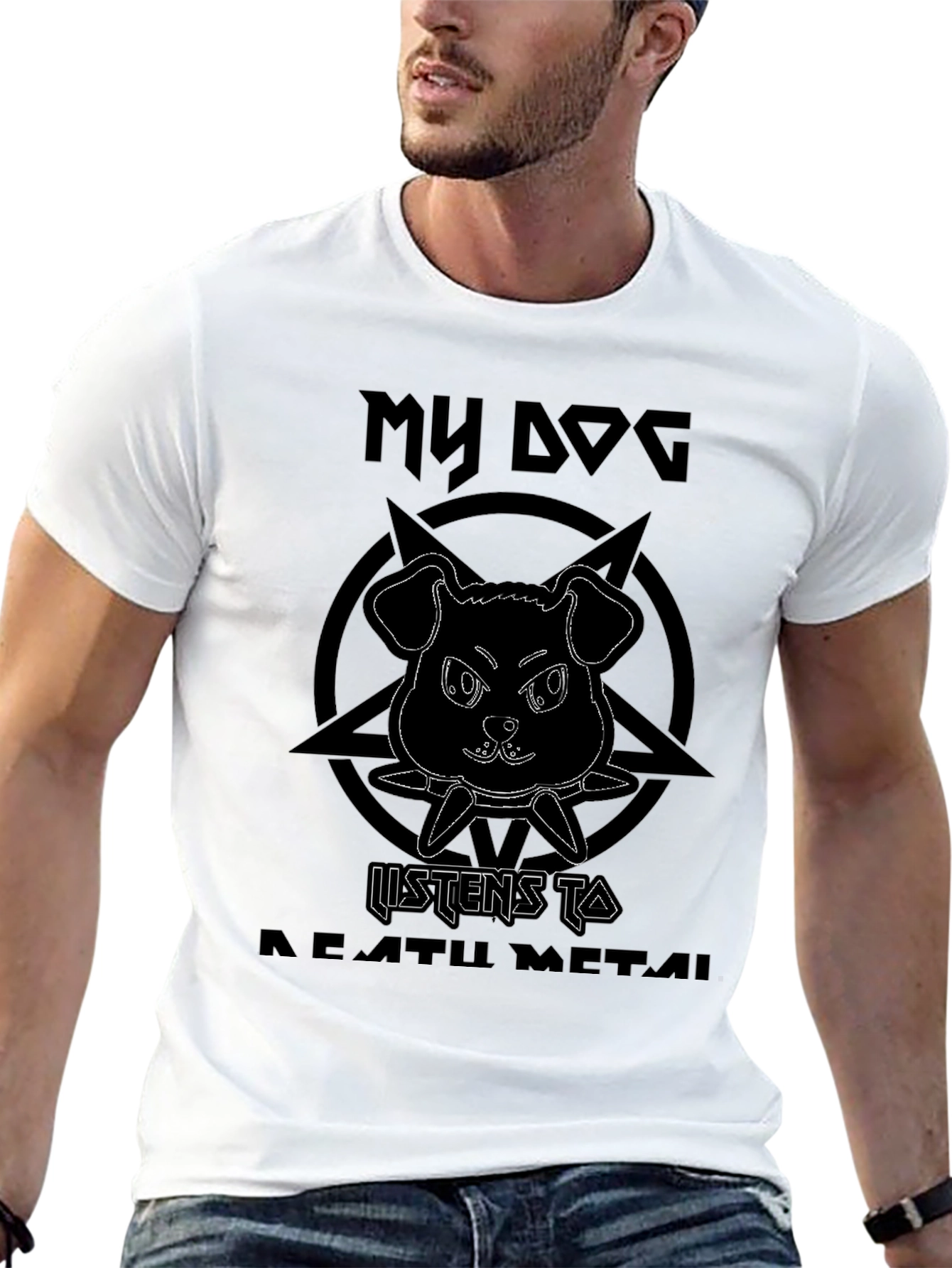 Black My Dog Listens to Death Metal Black Graphic Tee view 13