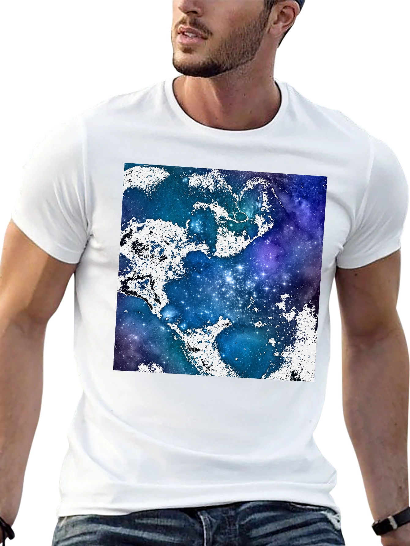 Black Galaxy Print Crew Neck T-Shirt view 13