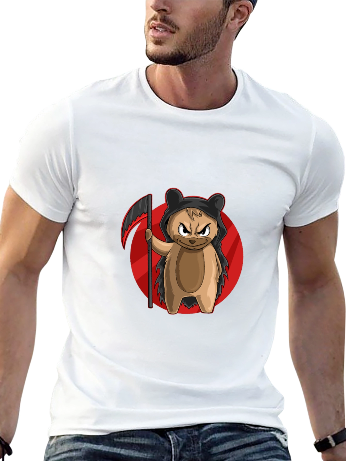 Black Grim Reaper Bear T-Shirt - Cool Cartoon Graphic Tee view 13