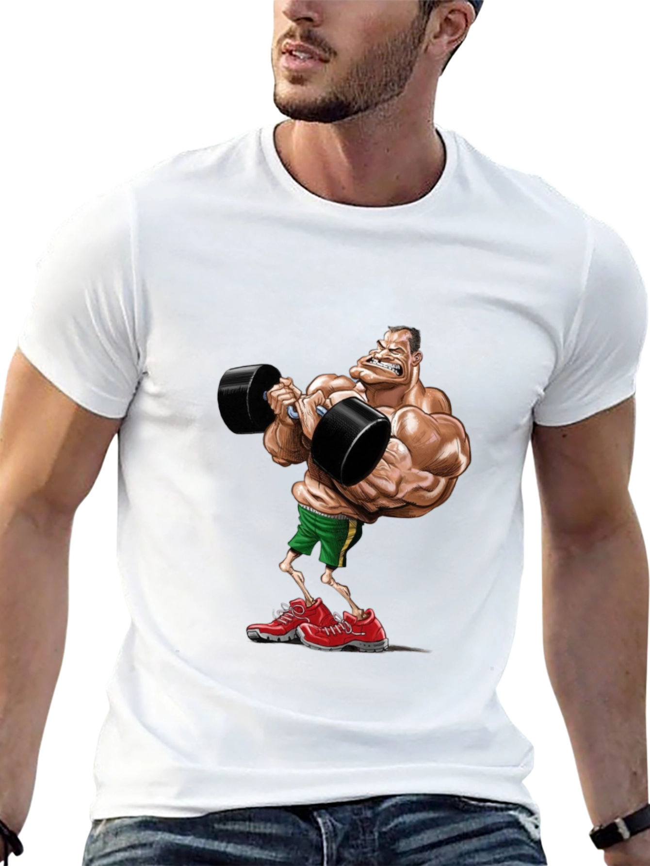 Black Cartoon Bodybuilder Black T-Shirt view 13