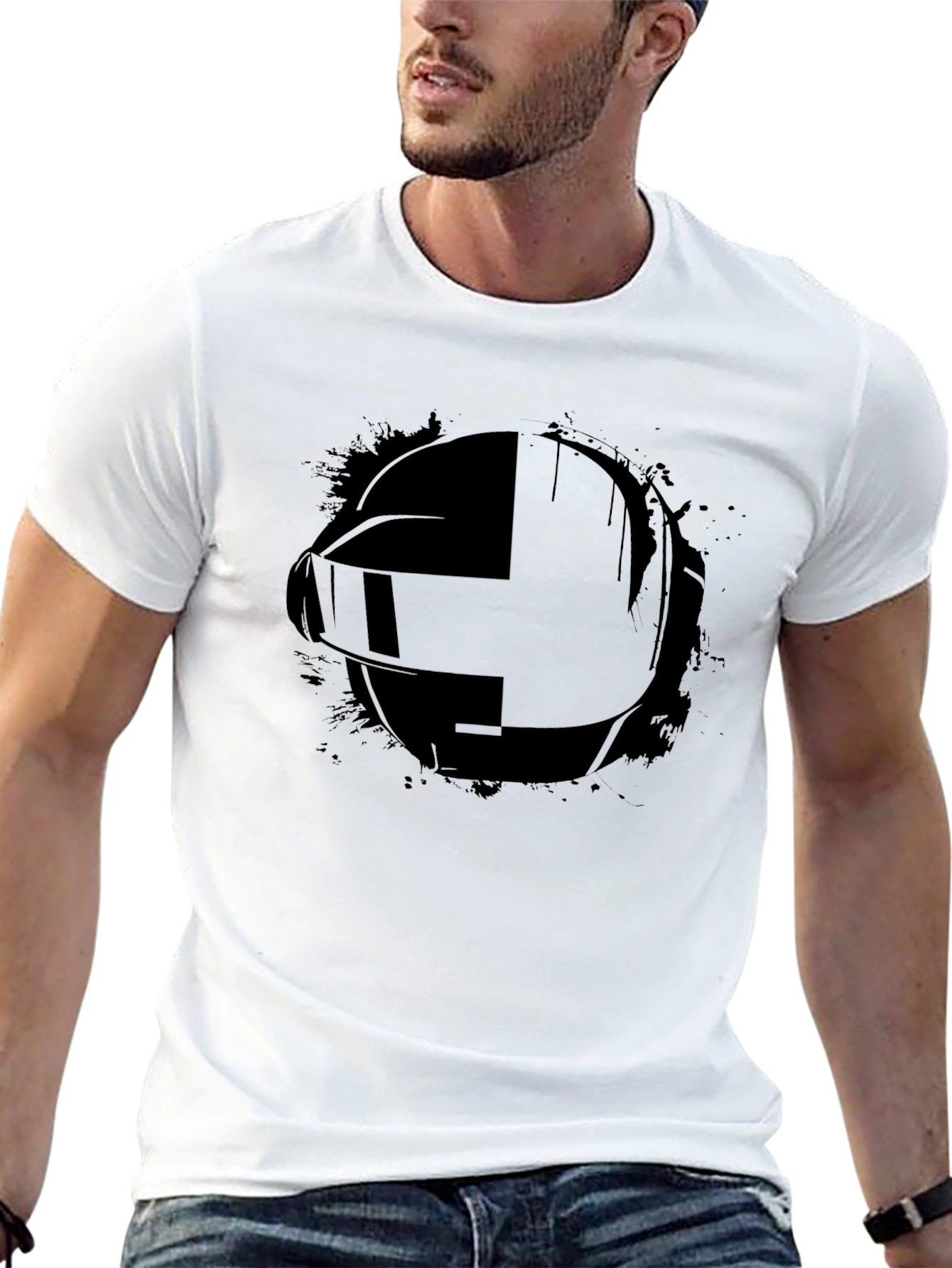 Black Daft Punk Style Black Graphic Tee view 13