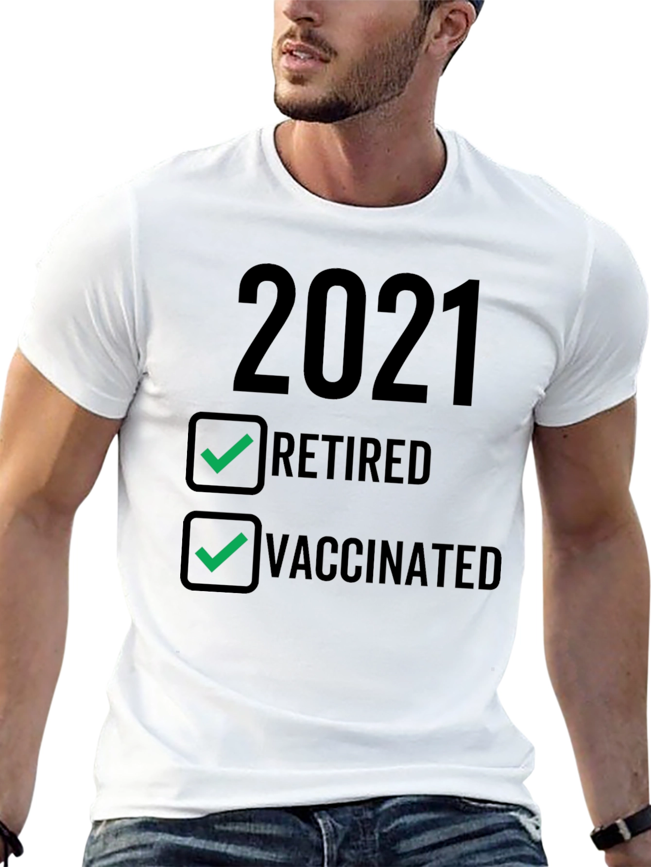 Black 2021 Retired & Vaccinated T-Shirt view 13