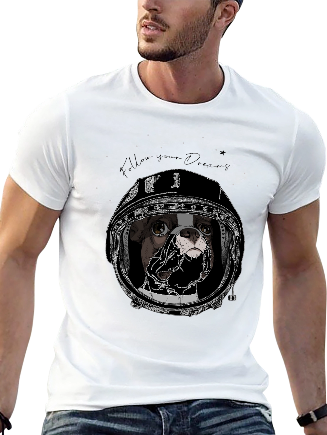 Black Dog Astronaut Graphic Black T-Shirt view 13