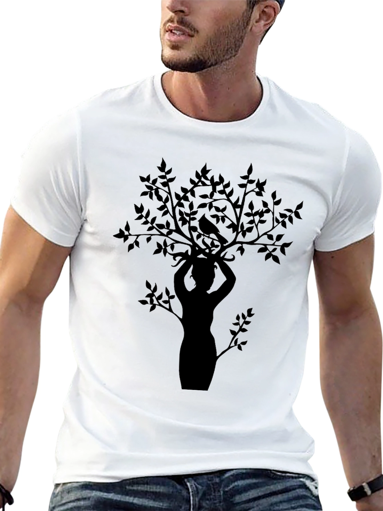 Black Nature Silhouette Graphic Tee - Black Cotton Blend view 13