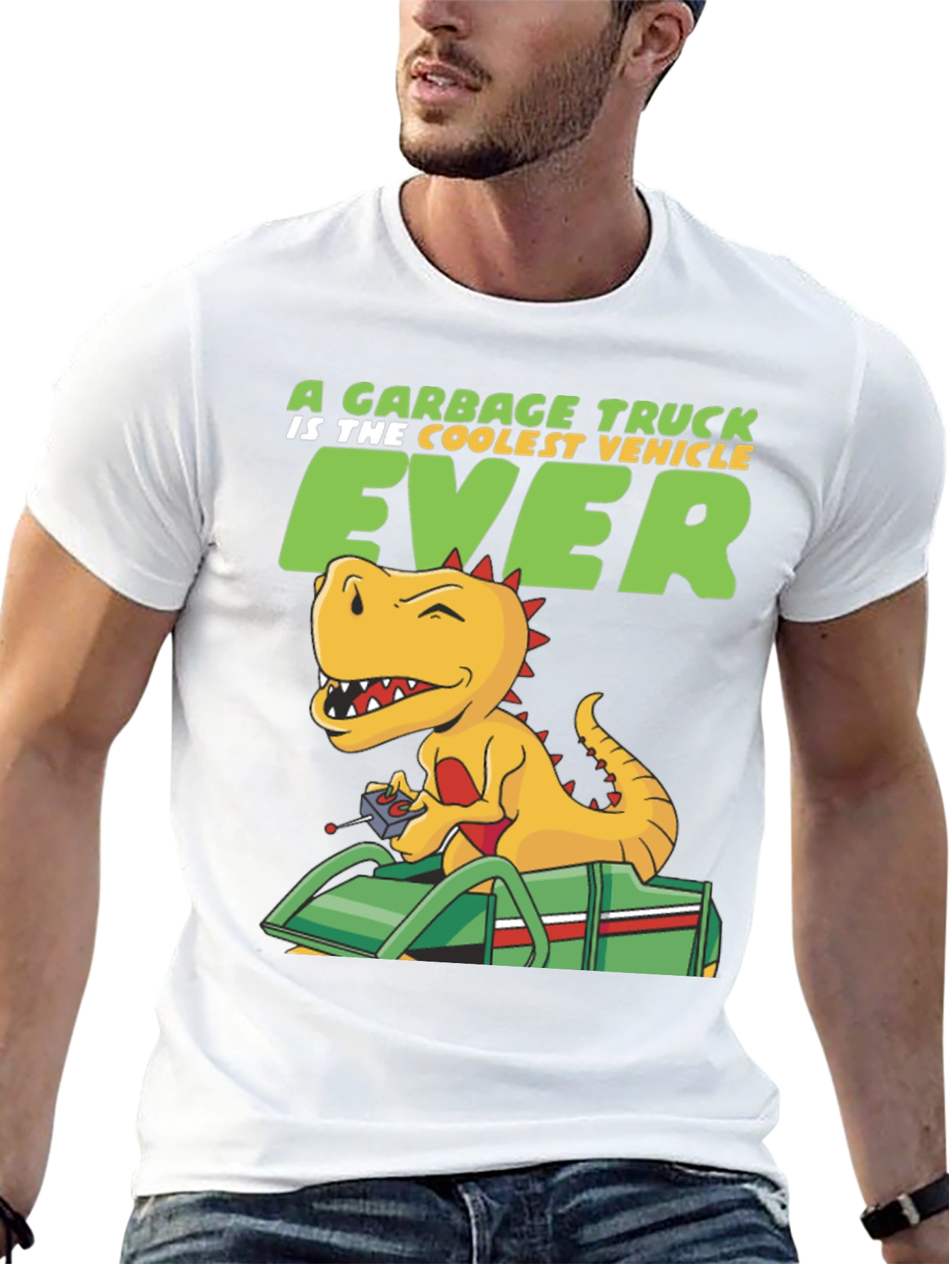 Black Cool Dinosaur Garbage Truck T-Shirt view 13
