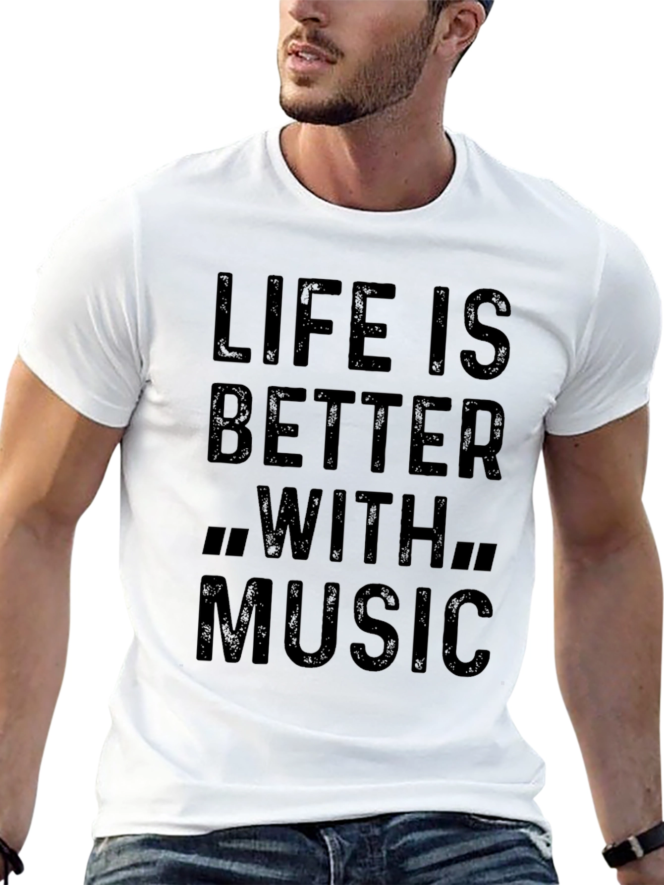 Black Life Is Better With Music T-Shirt - Black Cotton Tee view 13