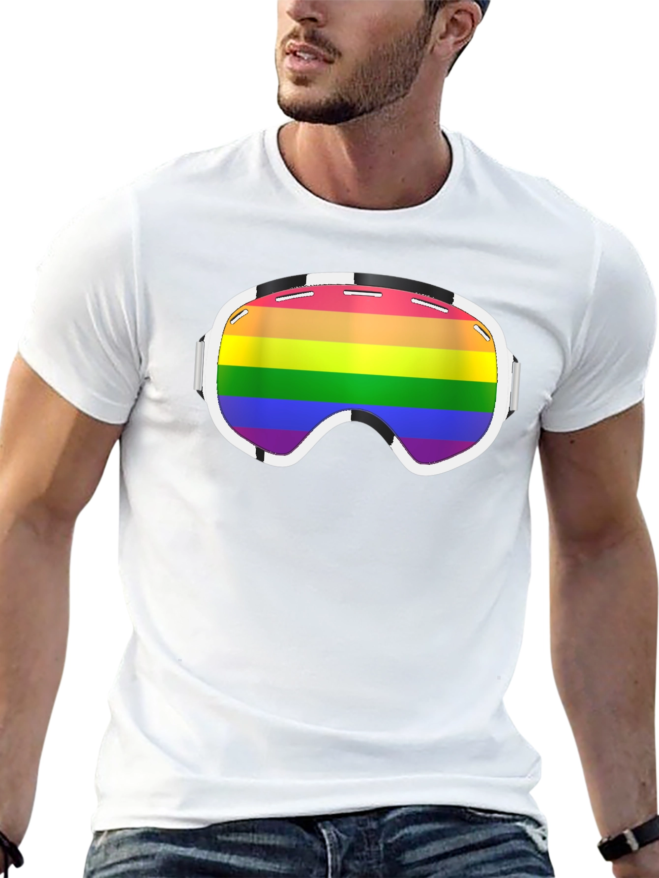 Black Rainbow Ski Goggles Graphic Tee - Black view 13