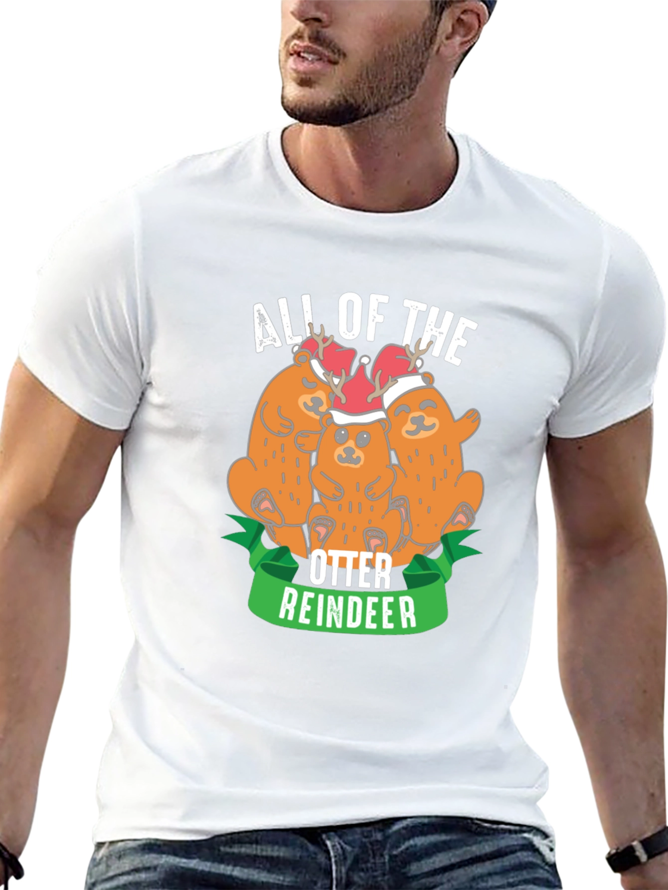 Black All of the Otter Reindeer Black T-Shirt view 13