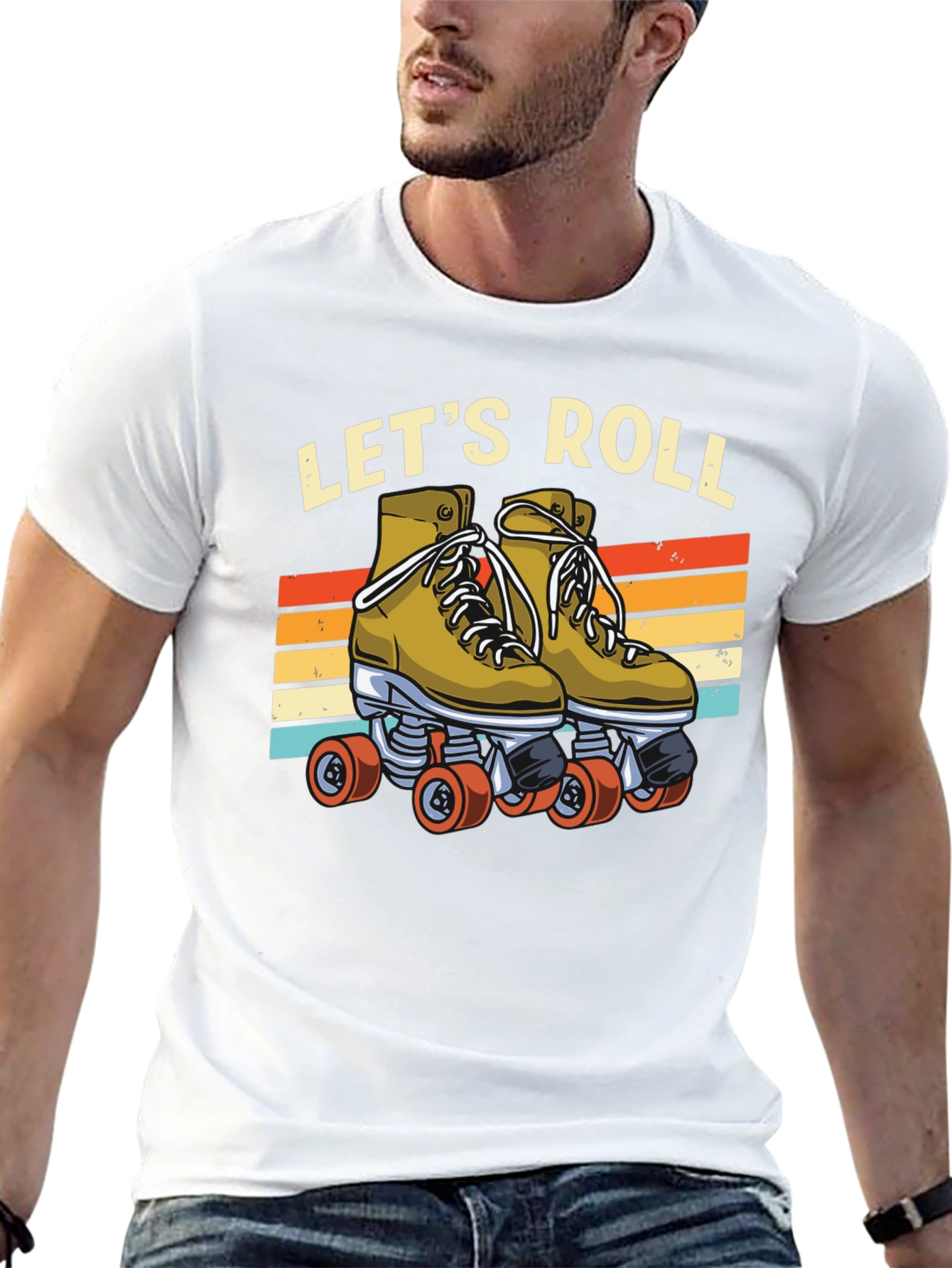 Black Let's Roll Retro Roller Skate T-Shirt view 13