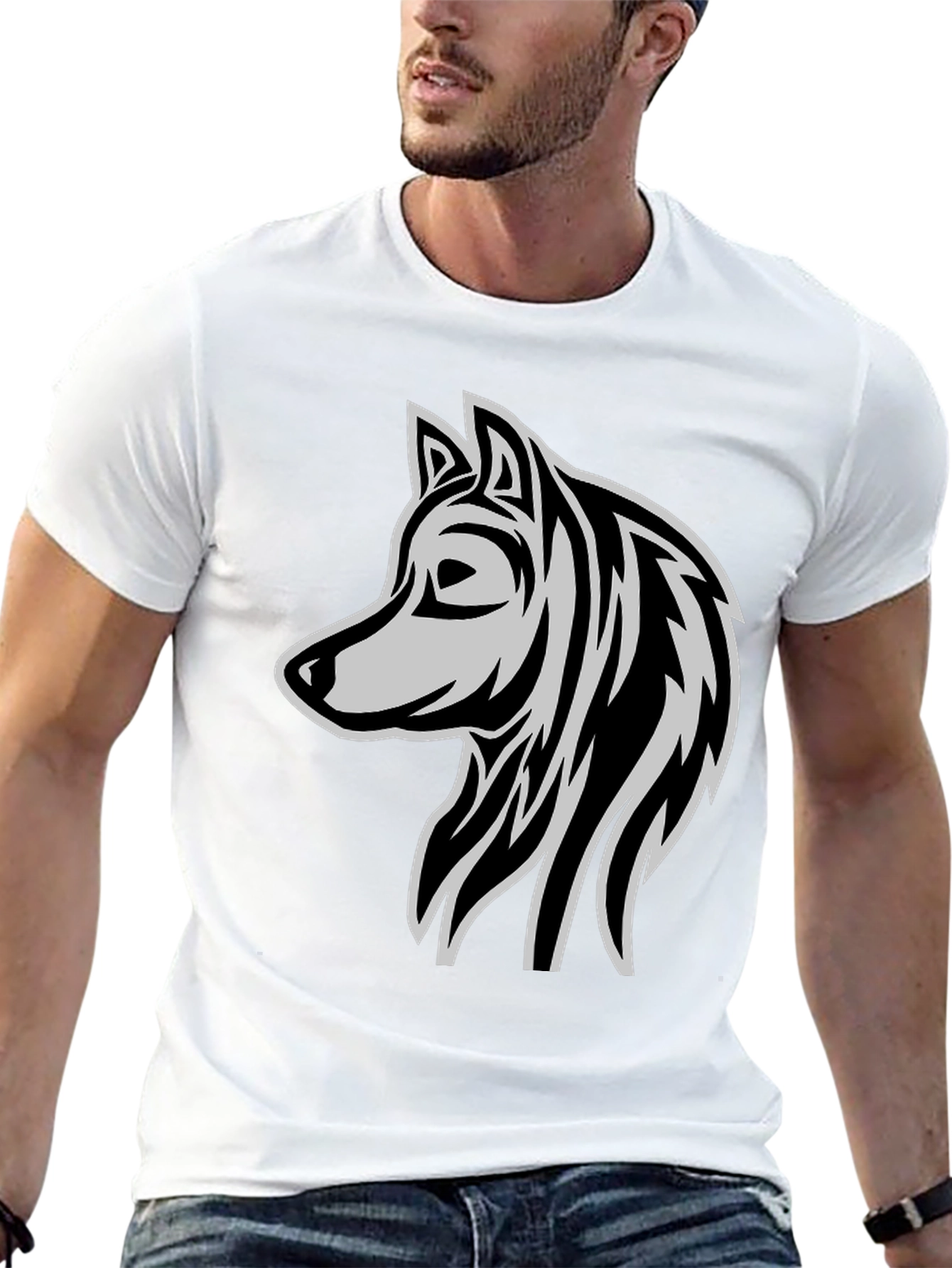 Black Wolf Graphic Black T-Shirt - Stylish Animal Design view 13