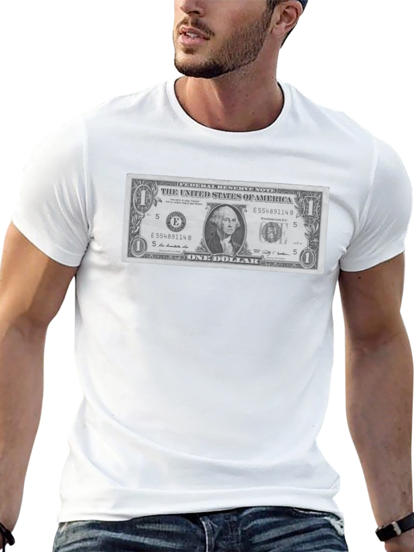 Black One Dollar Bill Graphic T-Shirt - Novelty Tee view 13