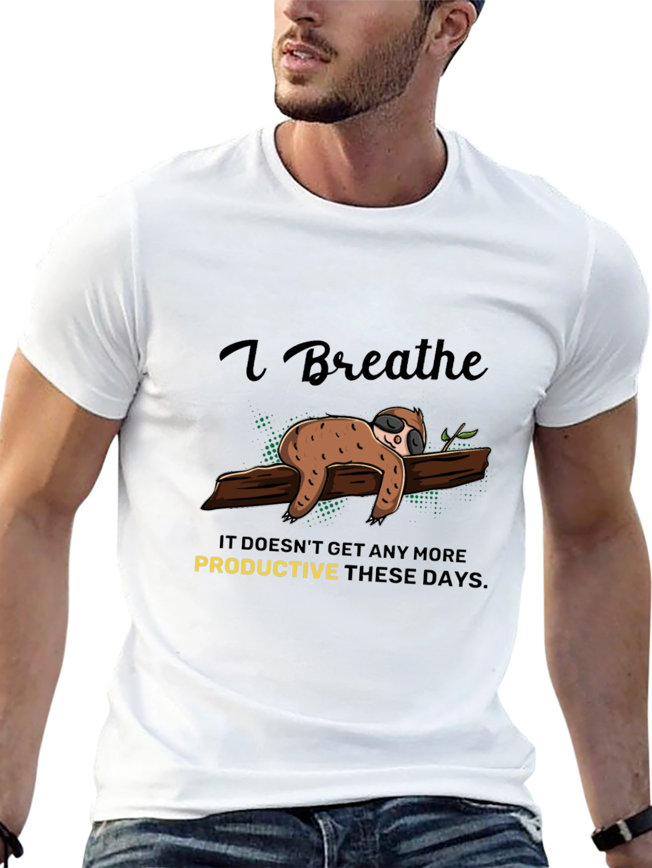Black I Breathe Sloth T-Shirt - Relaxed & Comfy Tee view 13