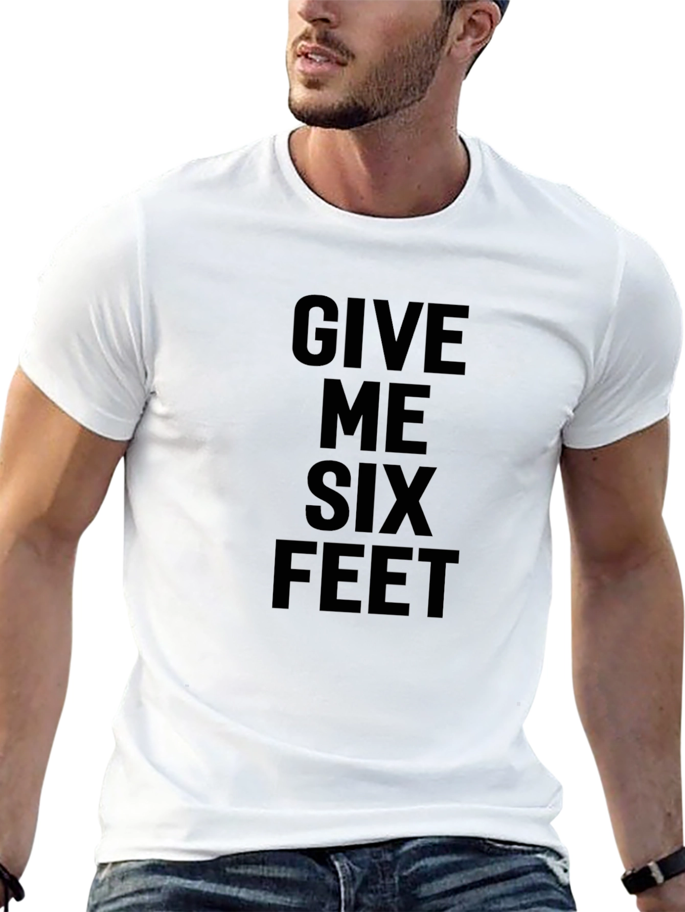 Black Give Me Six Feet Social Distancing Black T-Shirt view 13
