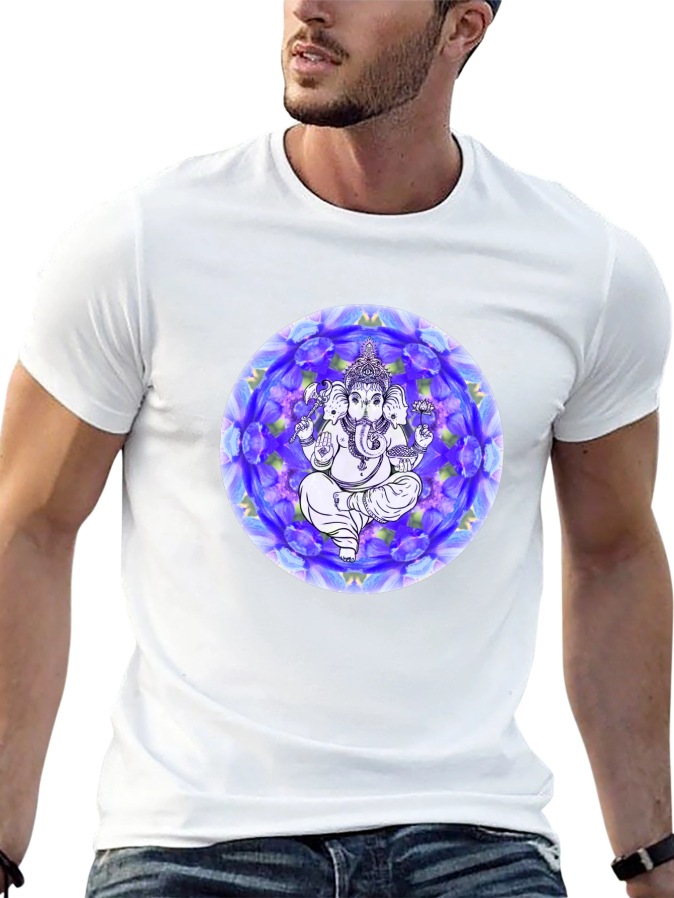 Black Ganesh Mandala Graphic Tee - Black Cotton T-Shirt view 13