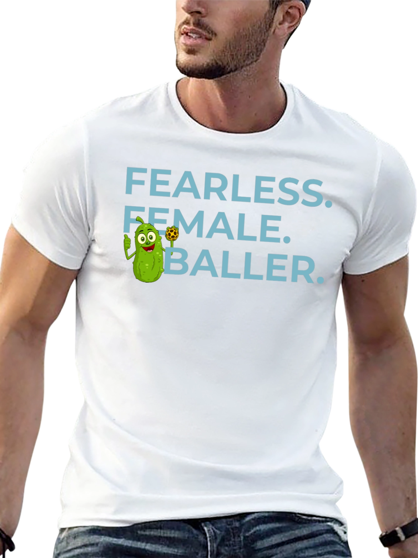 Black Fearless Female Baller T-Shirt - Funny Pickle Cartoon view 13