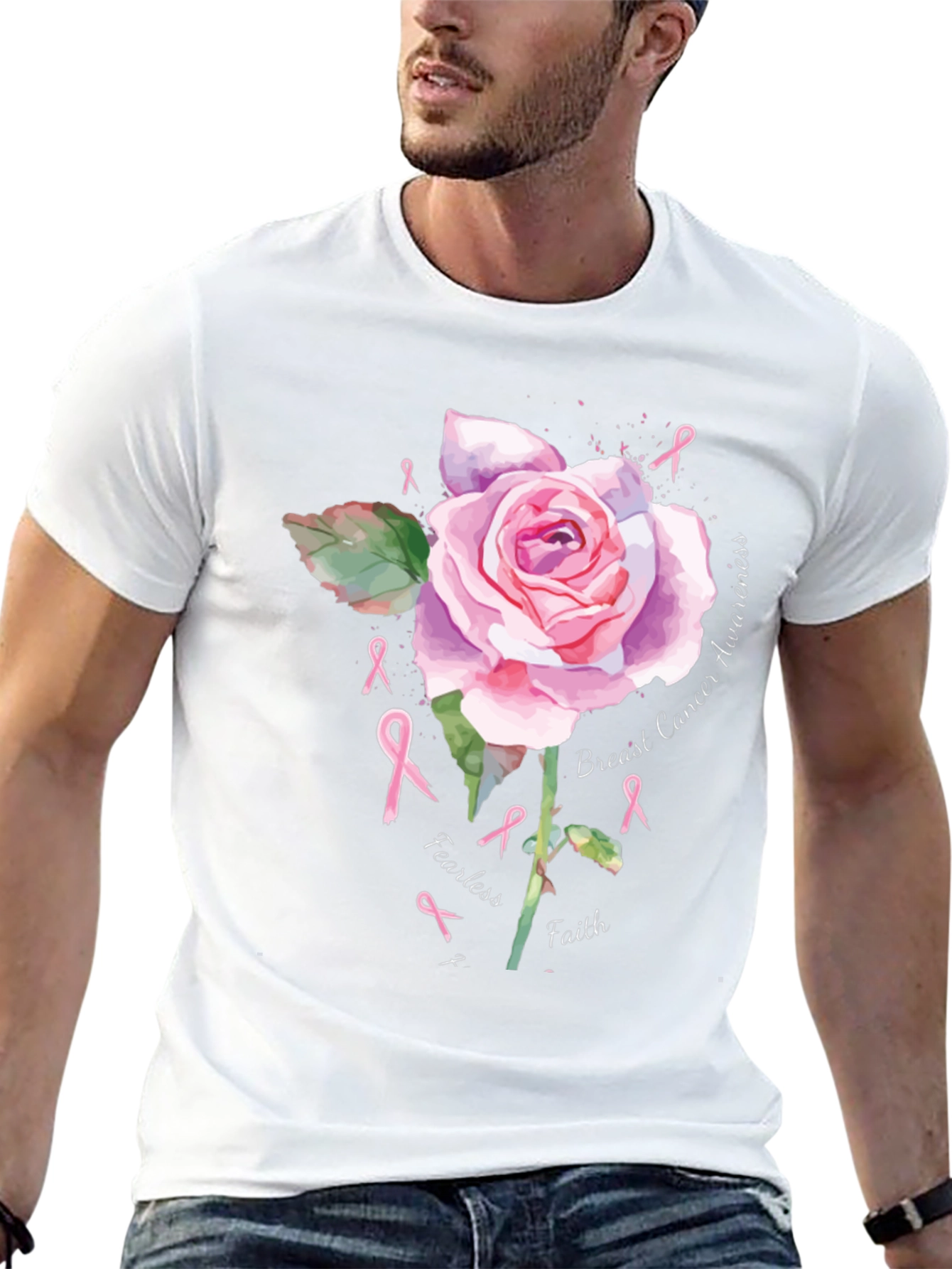 Breast Cancer Awareness Rose Graphic Tee - 13