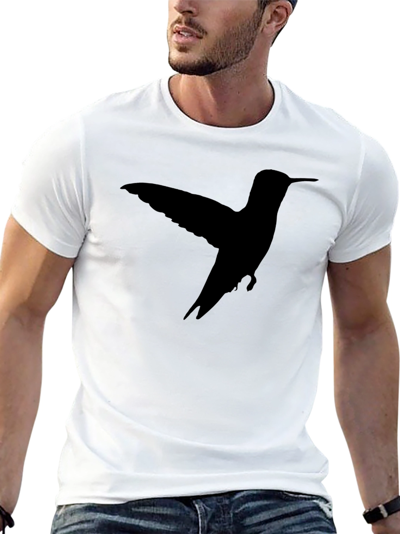 Black Hummingbird Silhouette Black T-Shirt view 13