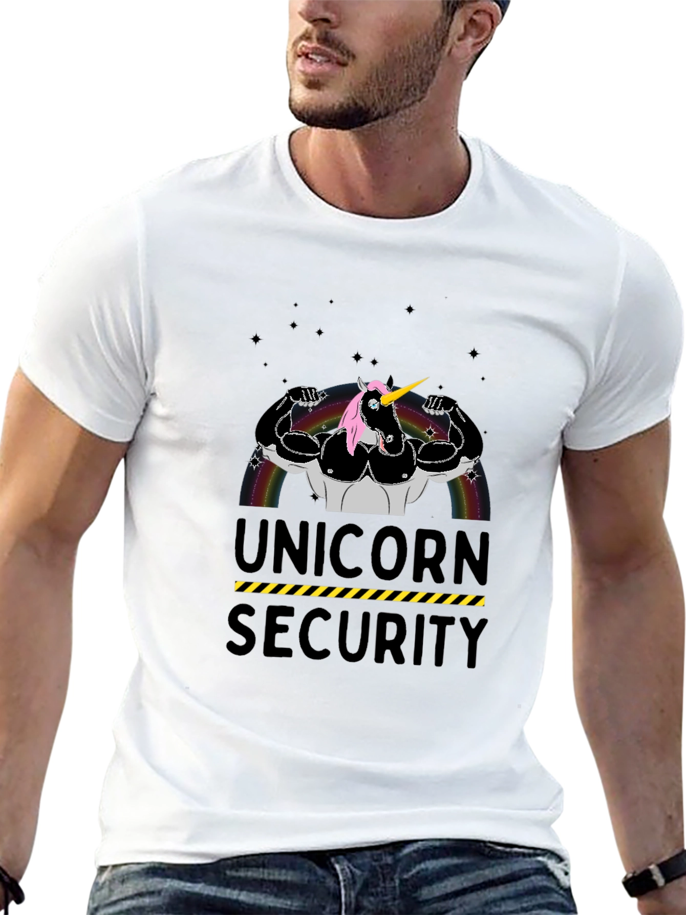 Black Unicorn Security Graphic T-Shirt - Black Cotton Tee view 13