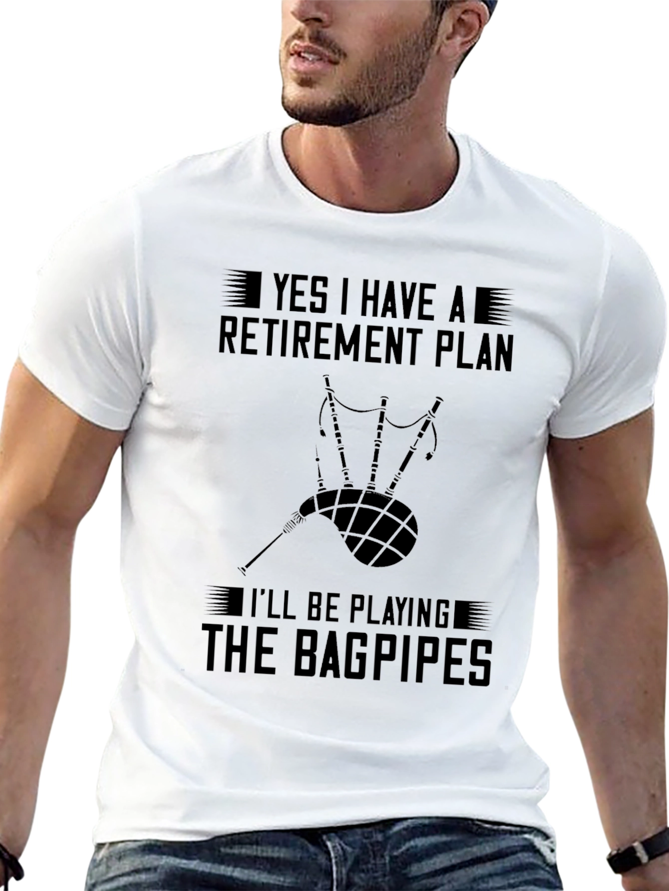 Black Bagpipe Retirement Plan T-Shirt view 13