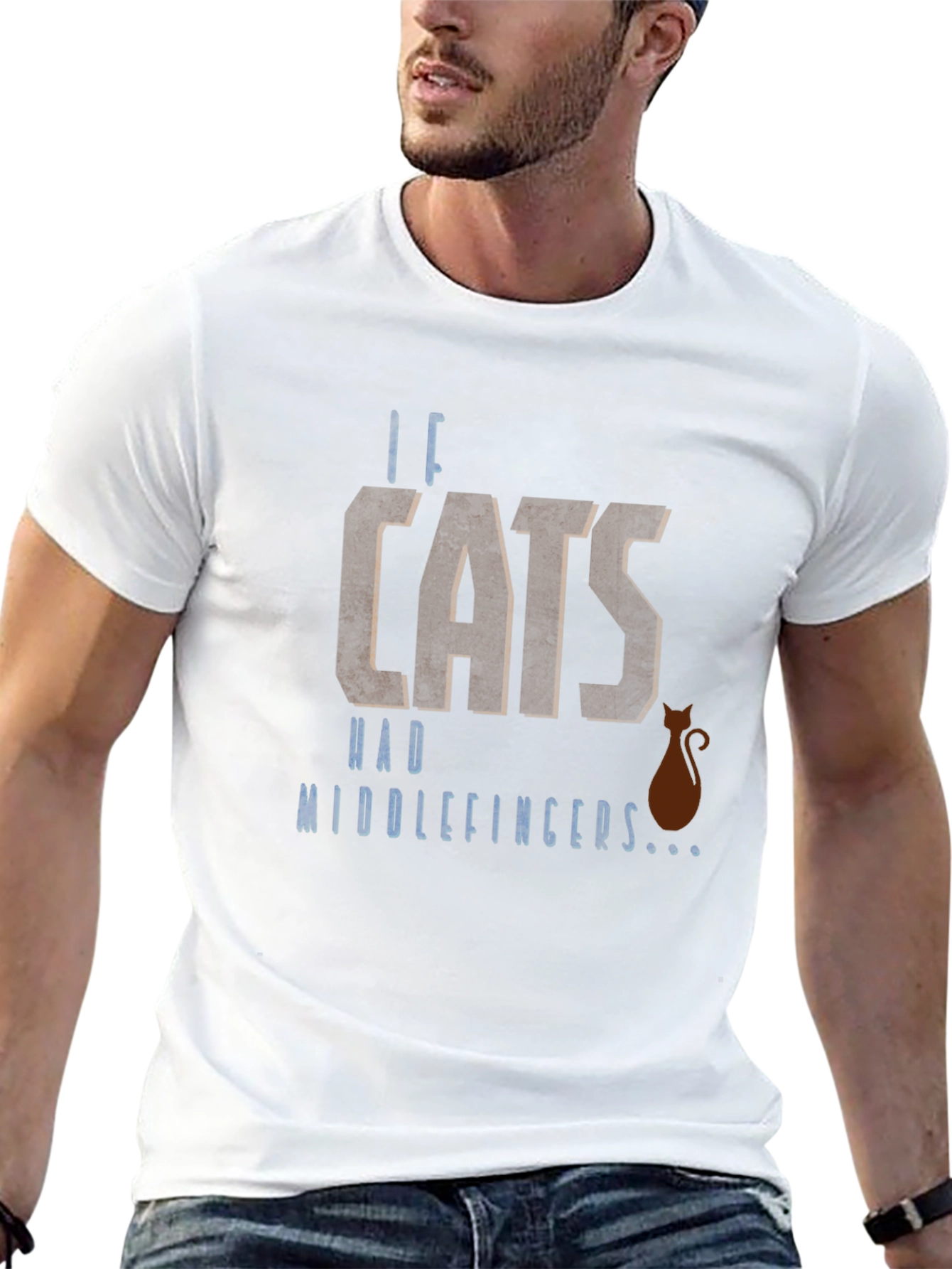 Black Humorous "If Cats Had Middle Fingers..." Graphic T-Shirt view 13