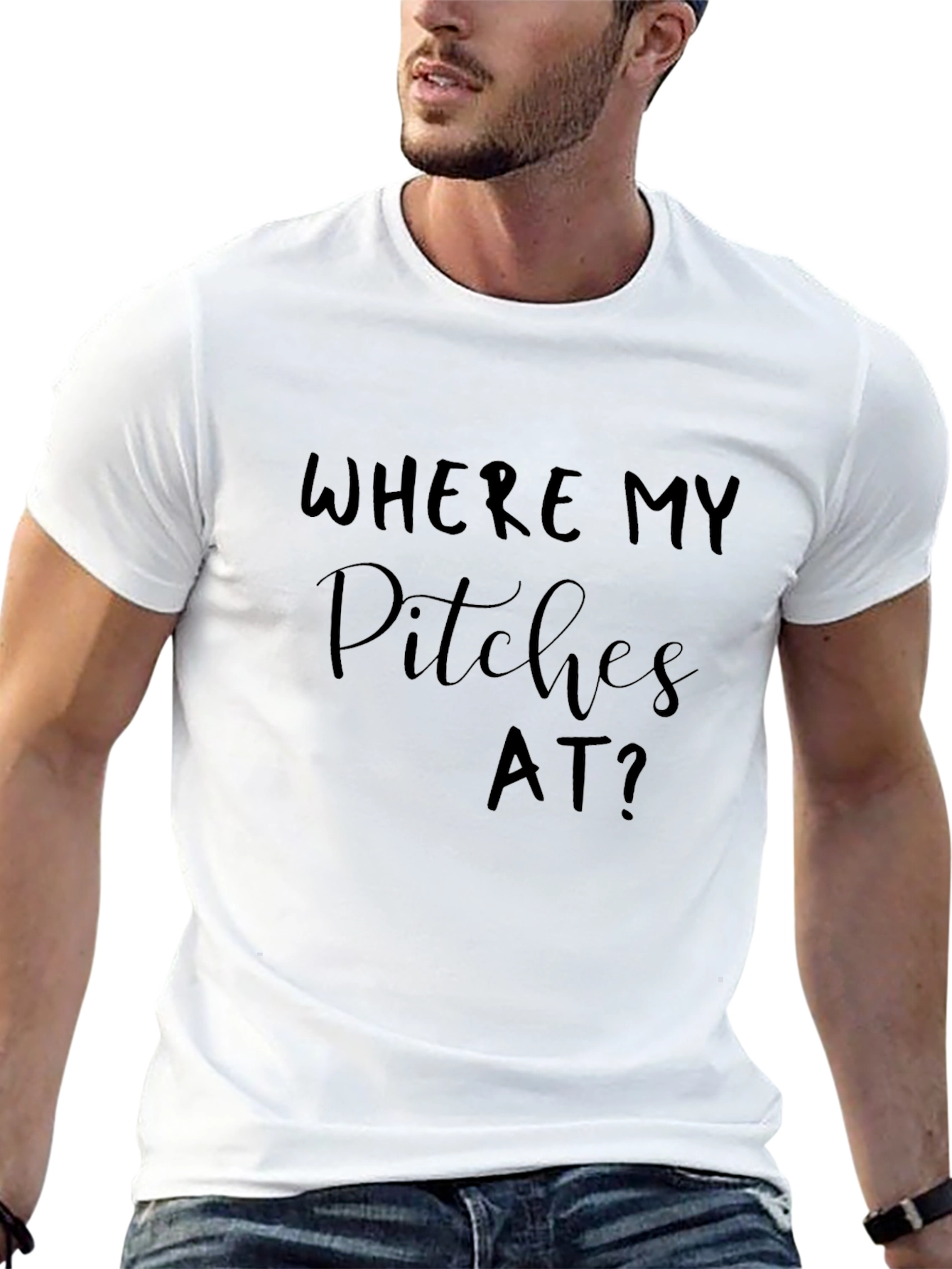 Black Where My Pitches At? Black Graphic T-Shirt view 13