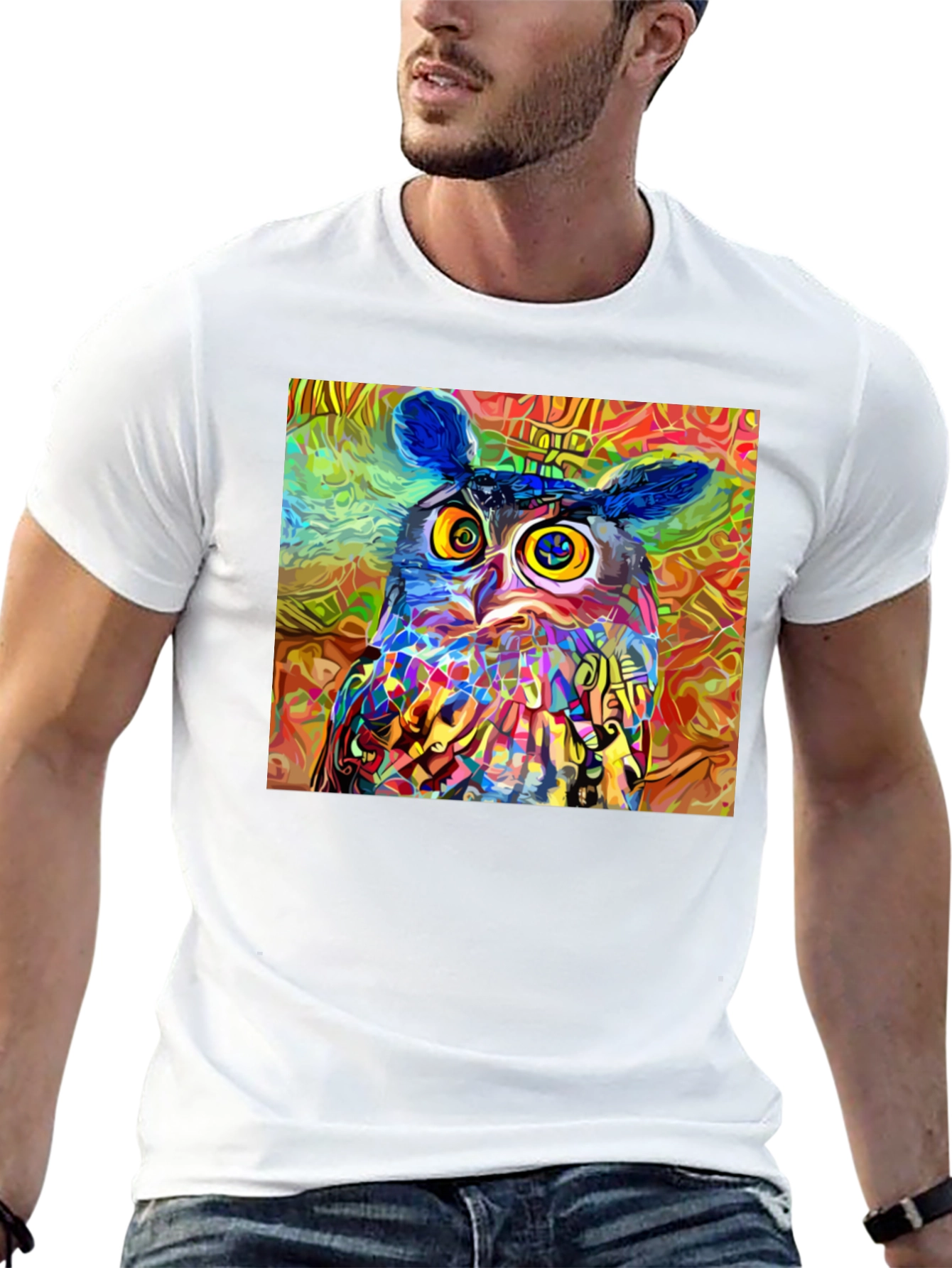 Black Psychedelic Owl Graphic Tee - Black Cotton Blend view 13