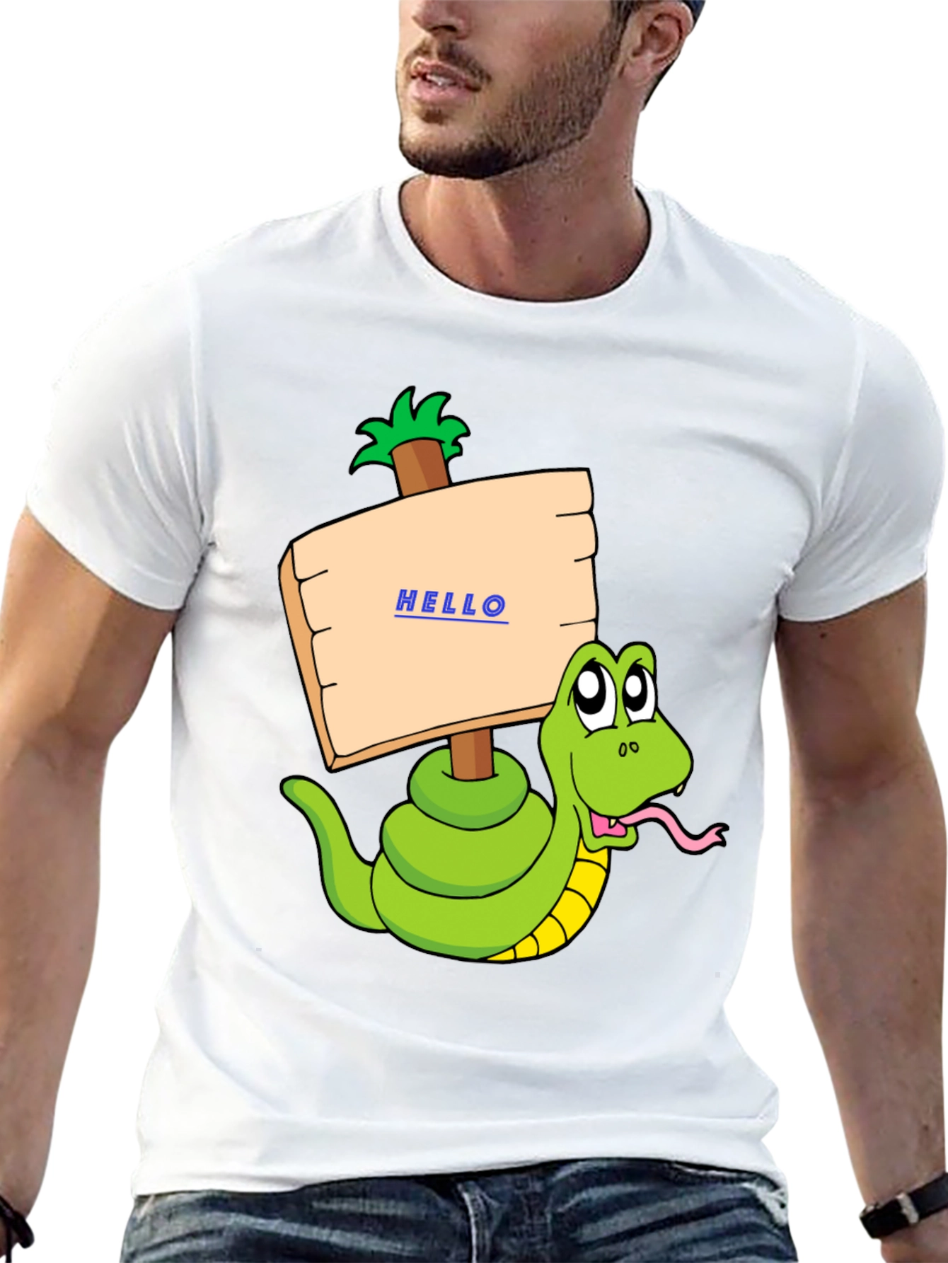 Black Funny Snake Graphic T-Shirt - Hello Sign view 13
