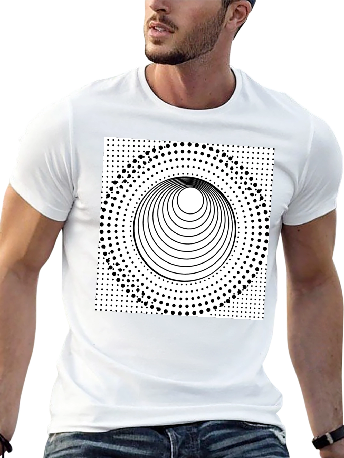 Black Optical Illusion Graphic Tee - Black Cotton T-Shirt view 13