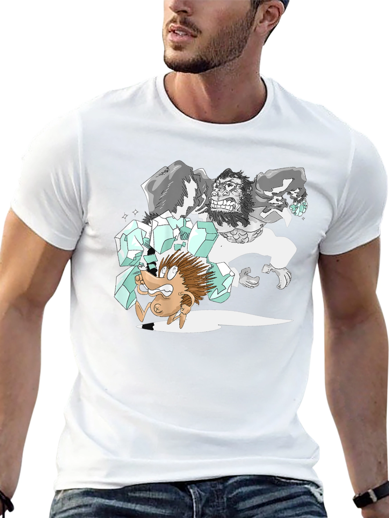 Black Cartoon Gorilla Graphic Tee - Black Cotton T-Shirt view 13