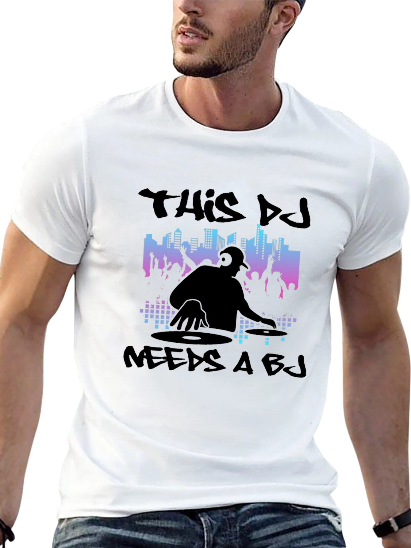 Black DJ Needs A BJ Graphic Black T-Shirt view 13