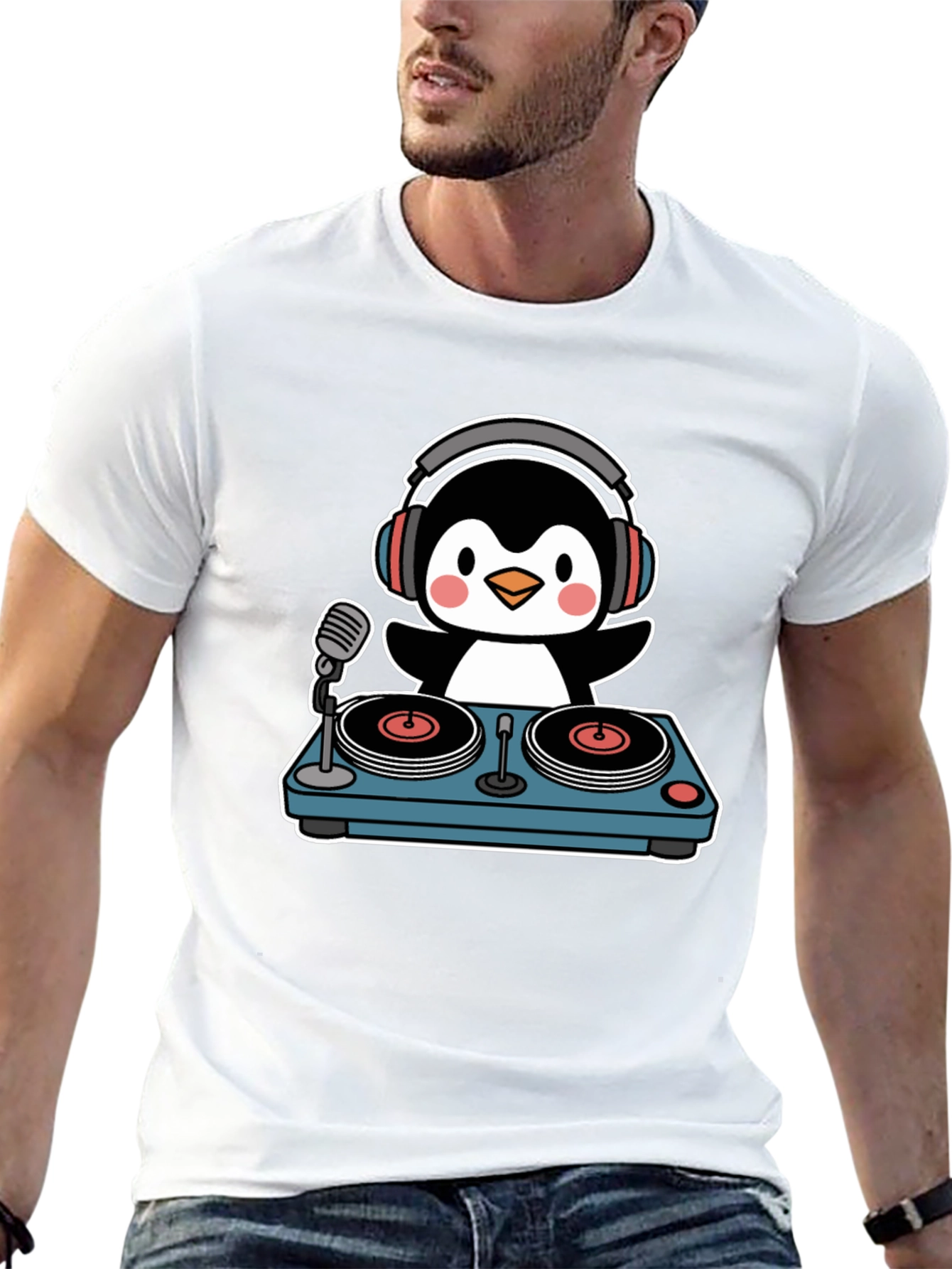 Black DJ Penguin Black T-Shirt - Music Lover's Tee view 13