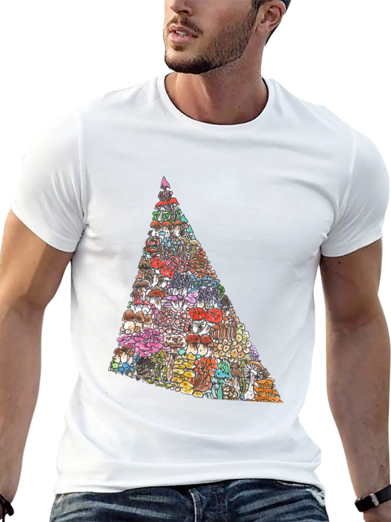Black Funky Mushroom Triangle Graphic Black T-Shirt view 13