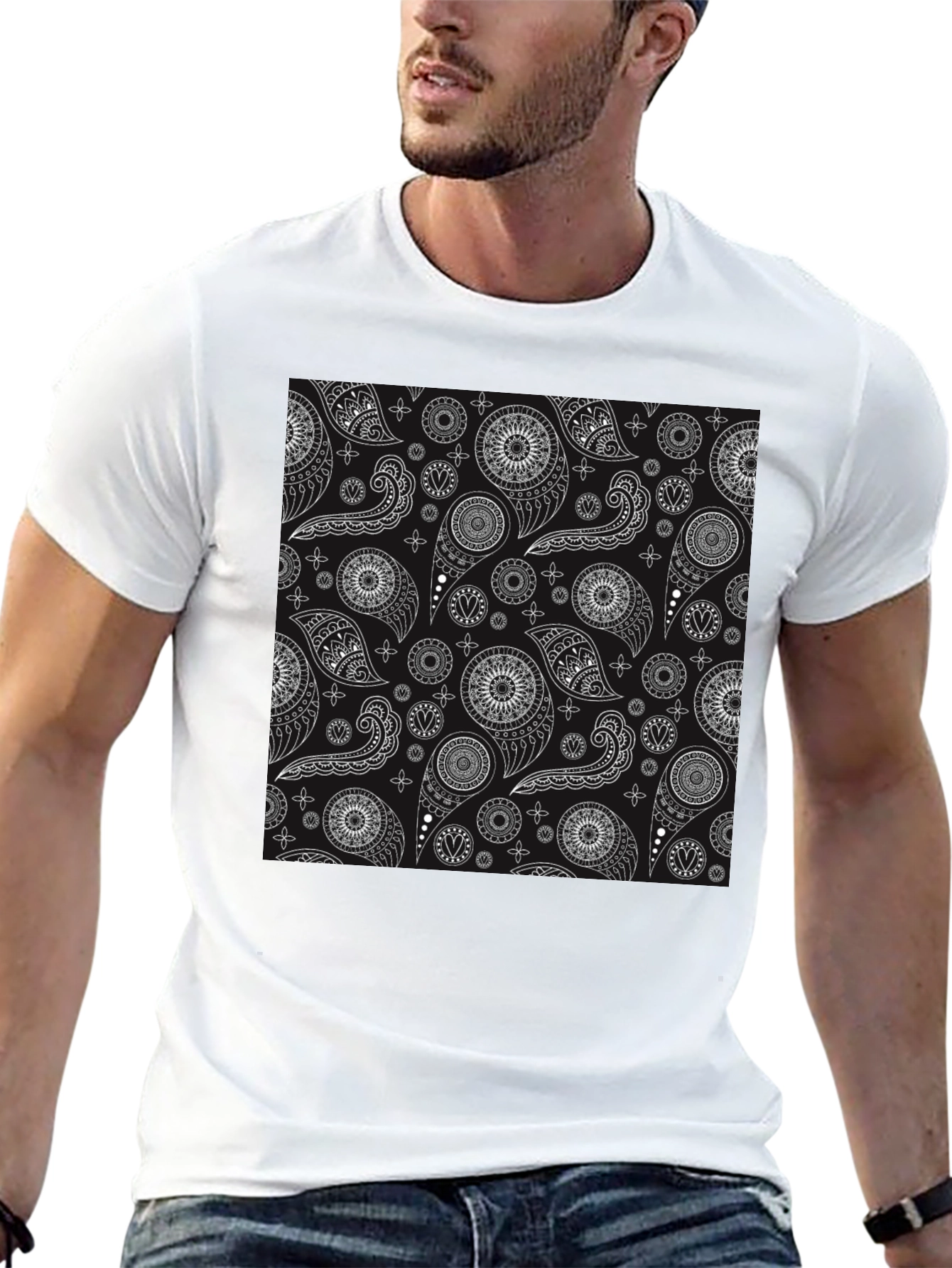 Black Black Paisley Pattern T-Shirt - Stylish and Unique view 13