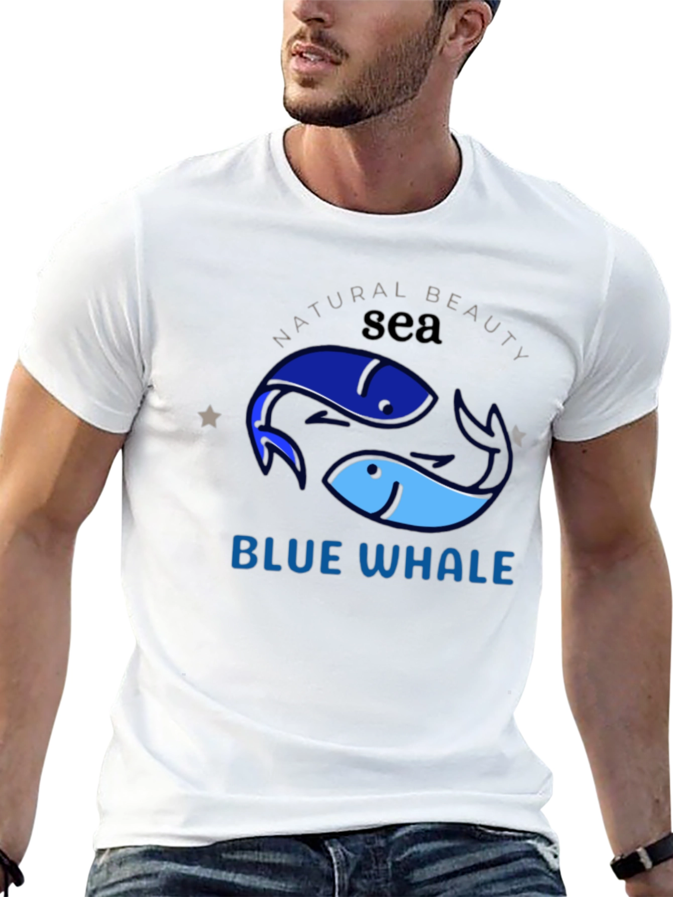 Black Blue Whale Sea Graphic T-Shirt view 13