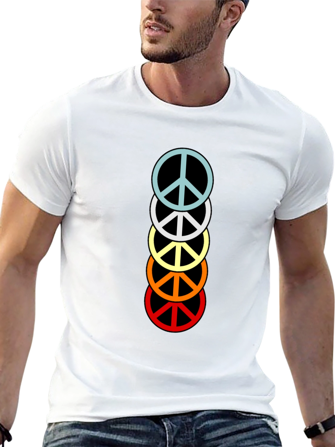 Black Retro Peace Sign Stacked T-Shirt - Black view 13