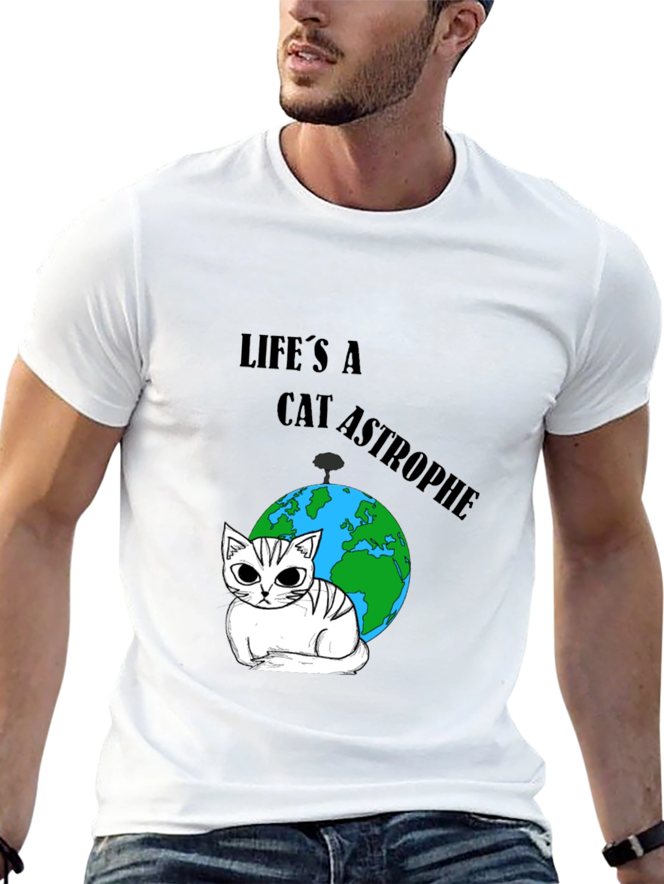 Black Catastrophe T-Shirt: Earth & Feline Humor view 13