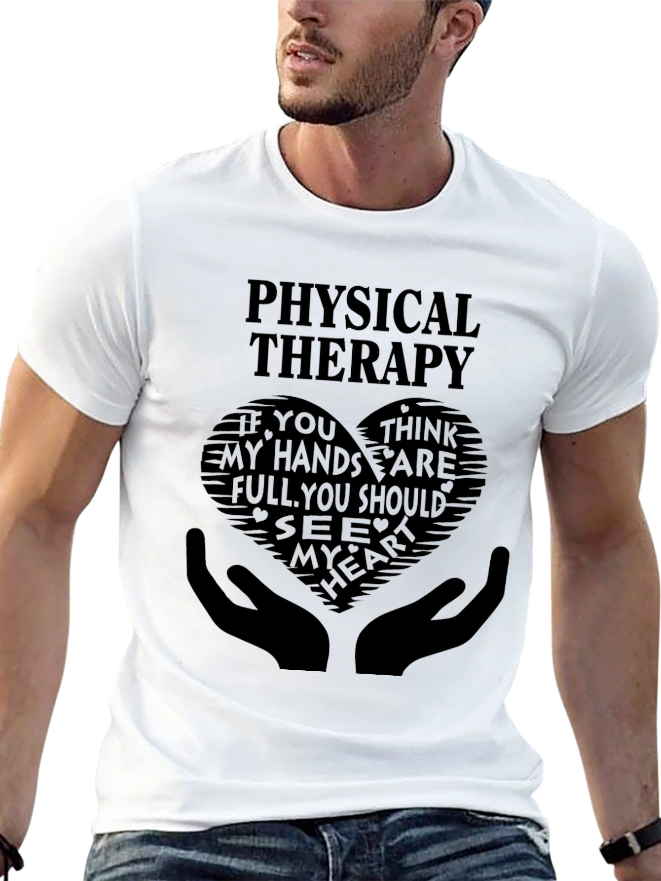 Black Physical Therapy Heart Hands Graphic T-Shirt view 13