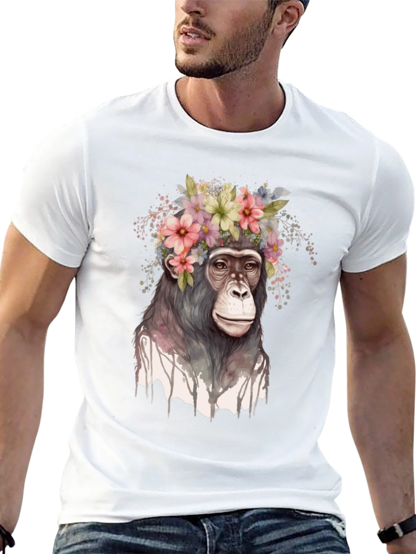 Black Floral Crown Chimp Graphic Tee view 13
