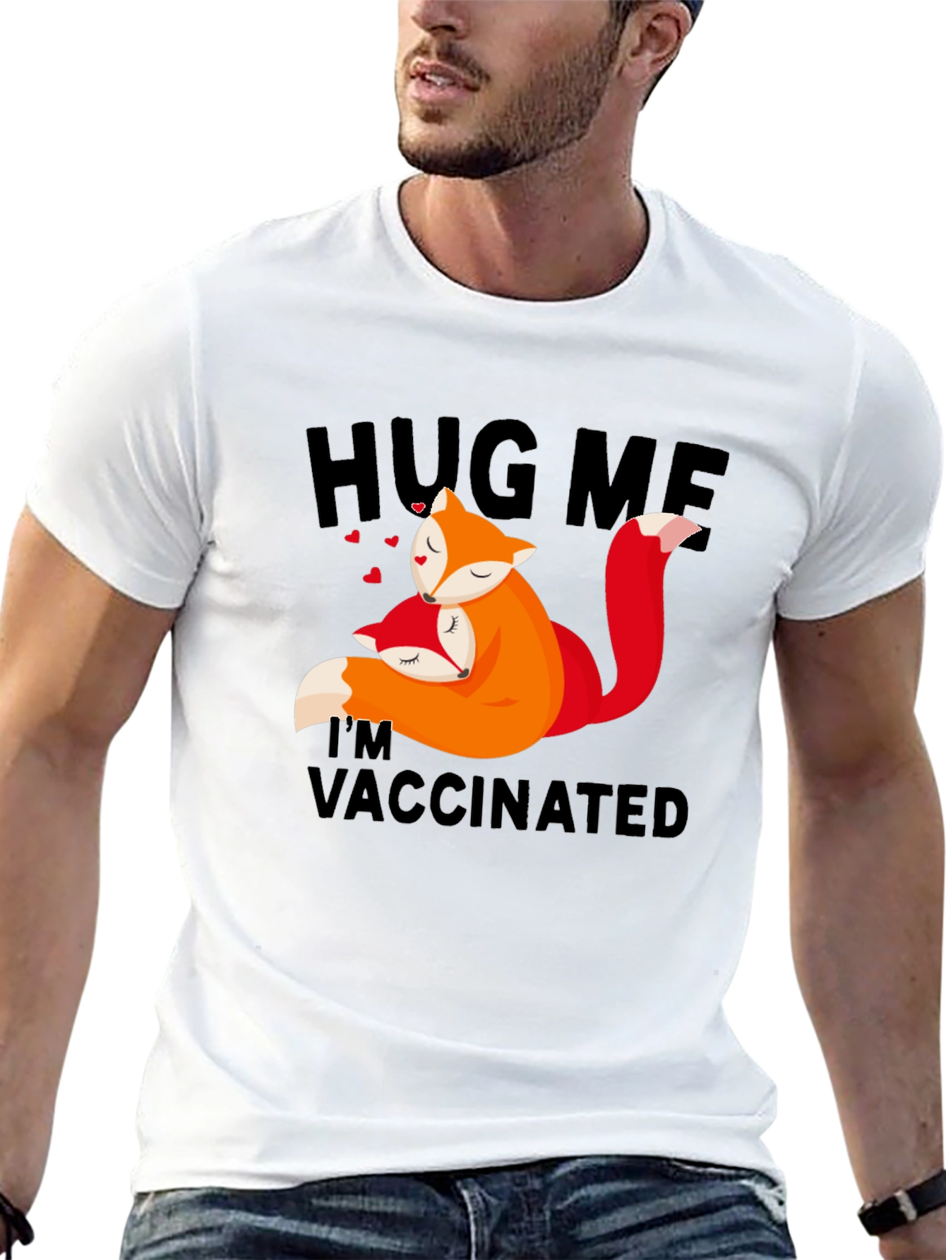 Black Hug Me I'm Vaccinated Fox T-Shirt view 13