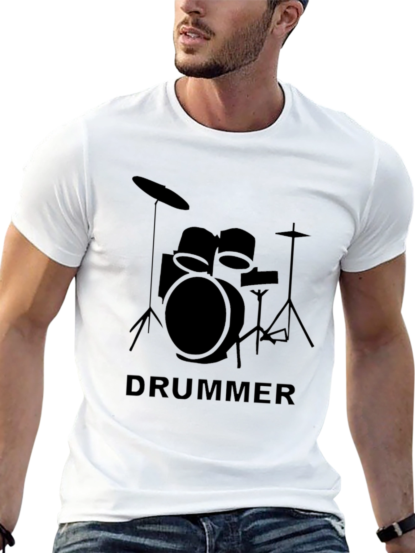 Black Drummer Graphic T-Shirt - Black Crew Neck Tee view 13
