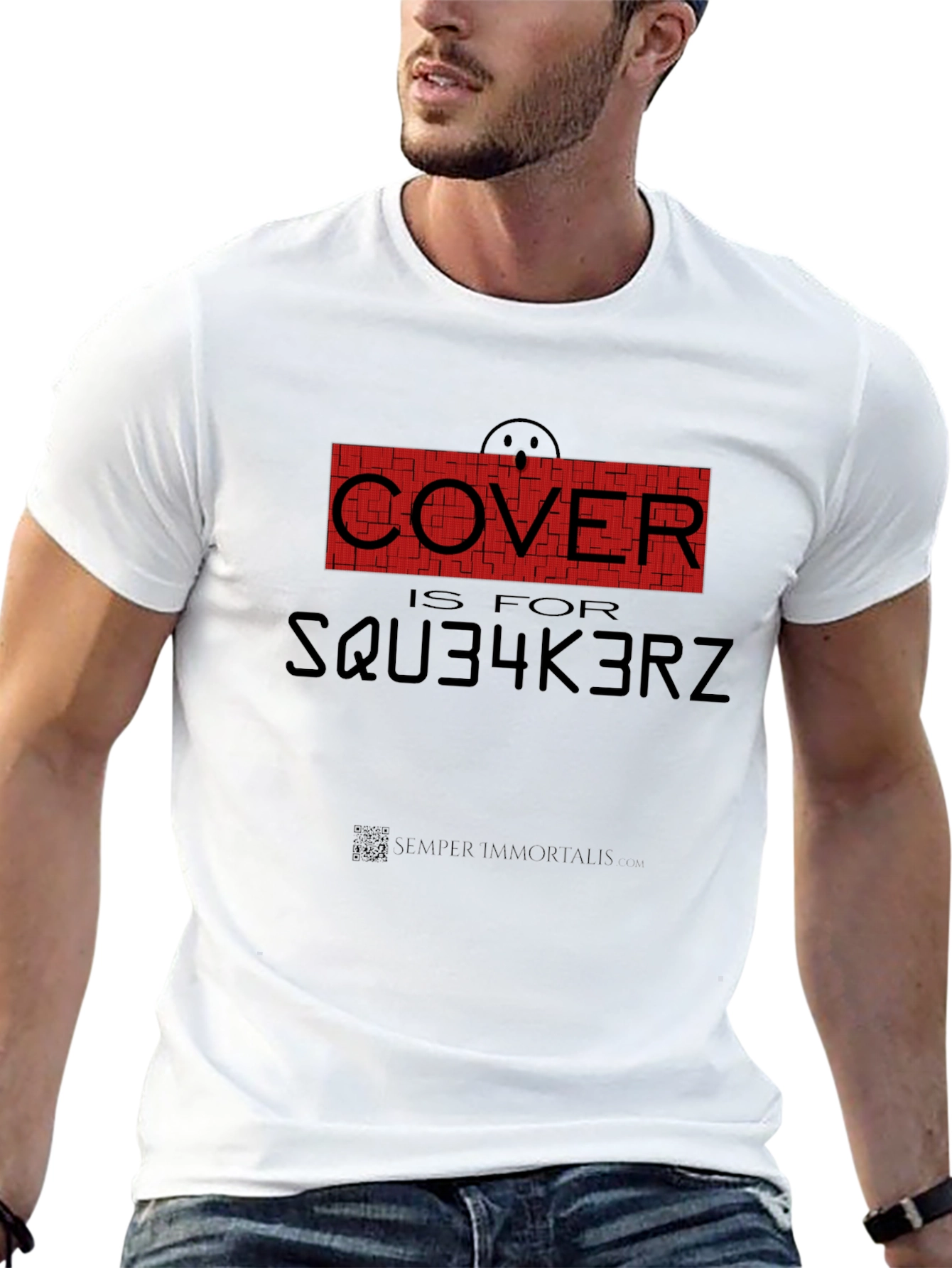 Black Humorous 'Cover is for SQU34K3RZ' Black T-Shirt view 13