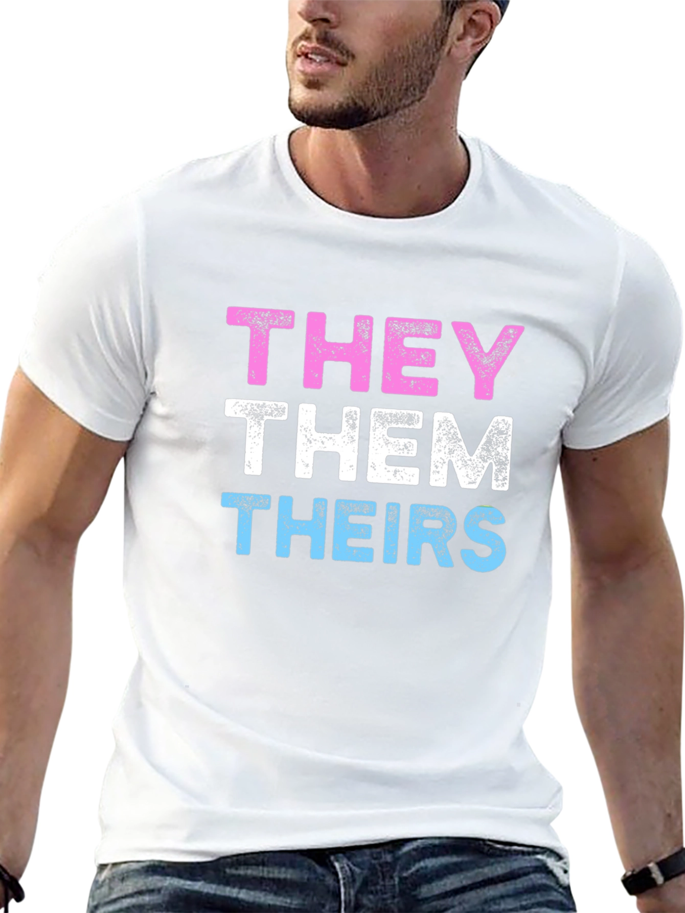 Black THEY THEM THEIRS Pronoun Pride T-Shirt view 13