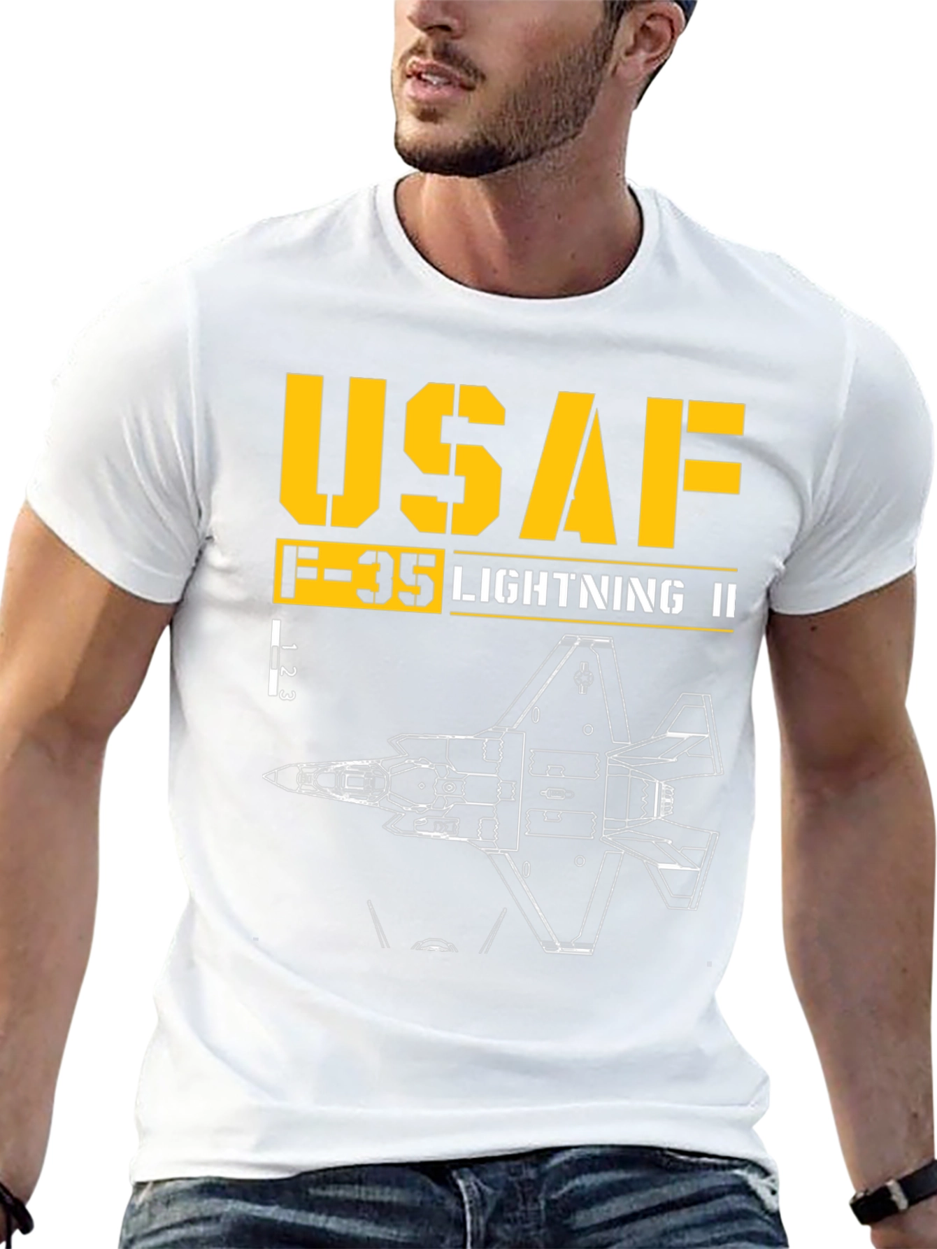 Black USAF F-35 Lightning II Blueprint T-Shirt view 13