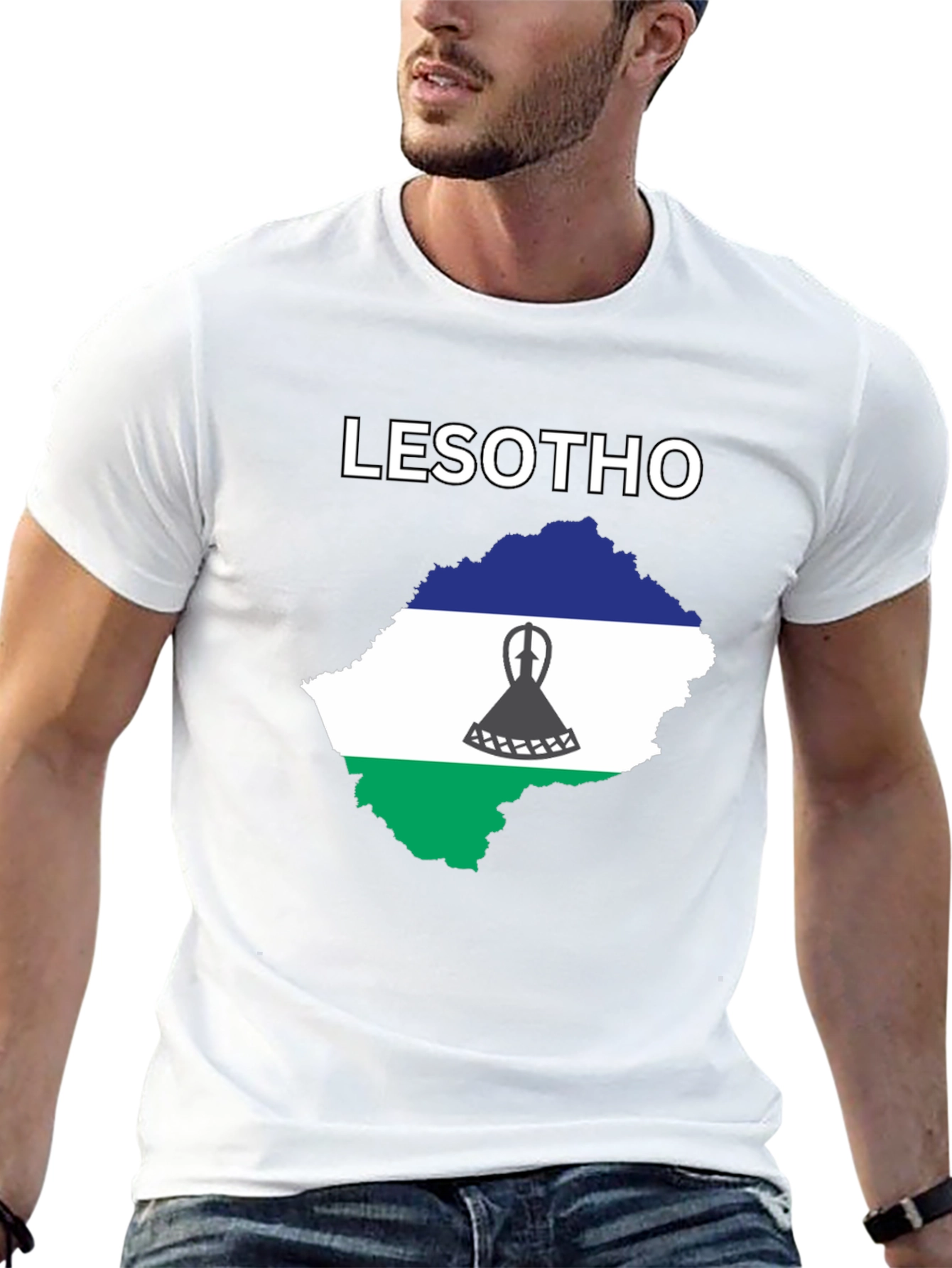 Lesotho Flag T-Shirt - Black Cotton Tee - 13