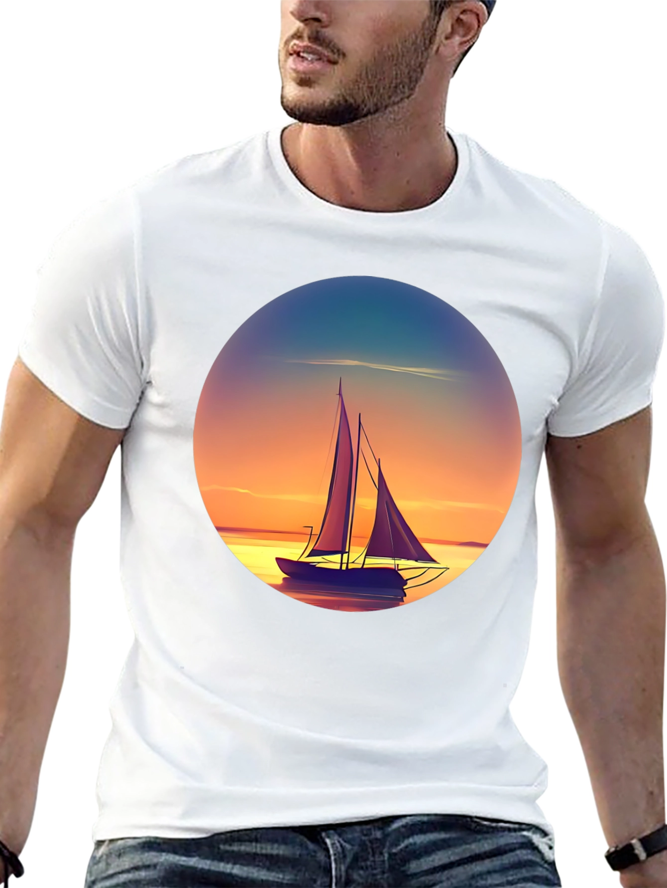Black Sunset Sailboat Graphic Tee - Relaxed Fit view 13