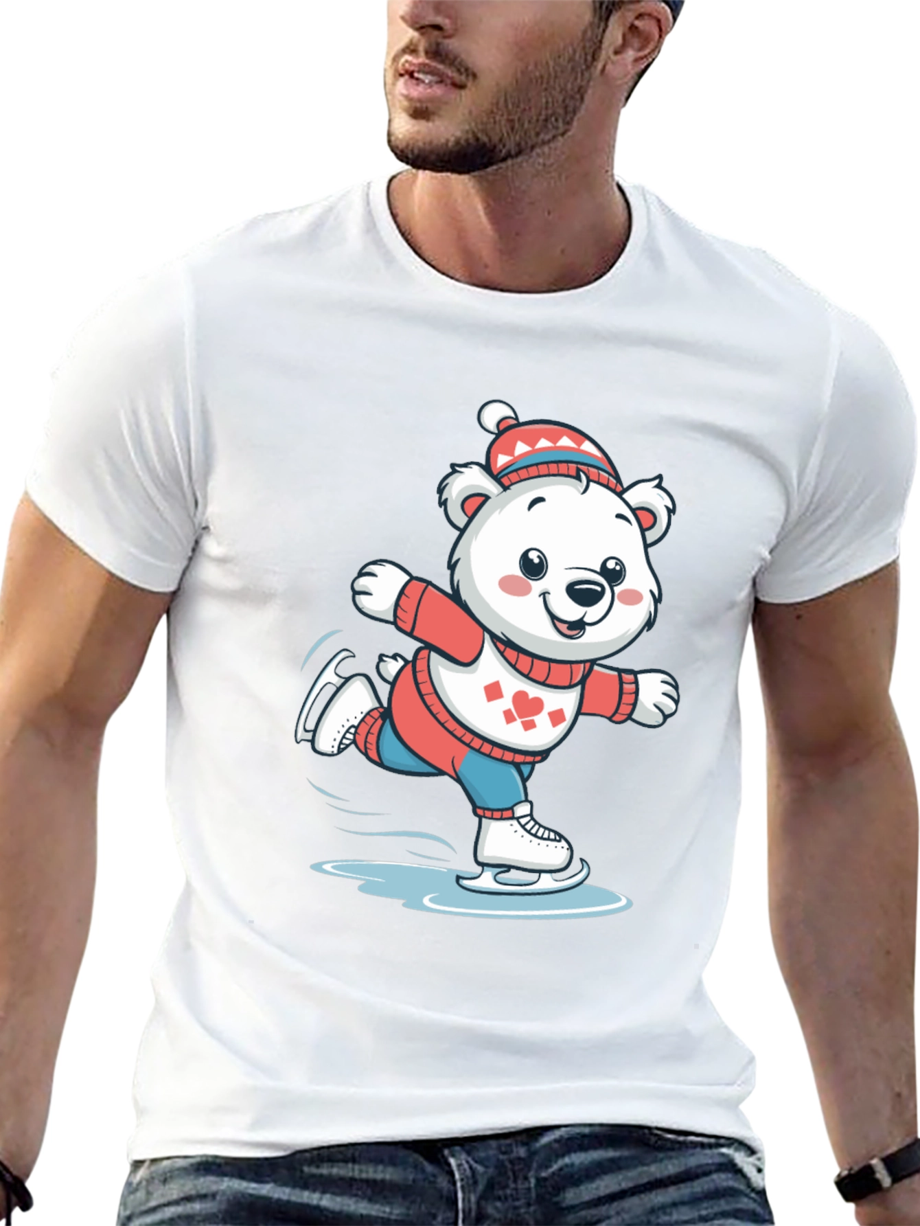Black Ice Skating Bear T-Shirt view 13