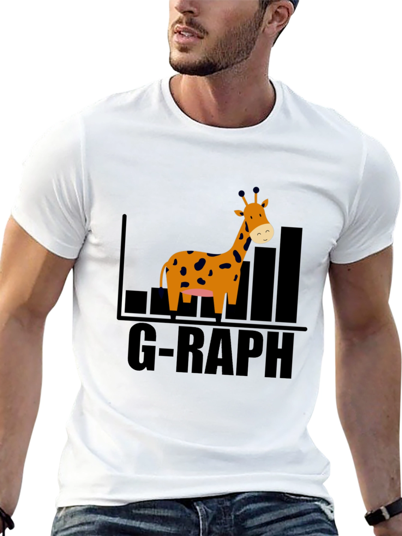 Black G-Raph Cartoon Giraffe Black T-Shirt view 13