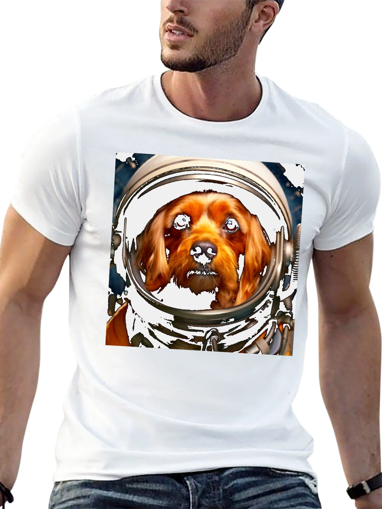 Black Dog in Space Helmet T-Shirt - Unique Pet Lover Tee view 13