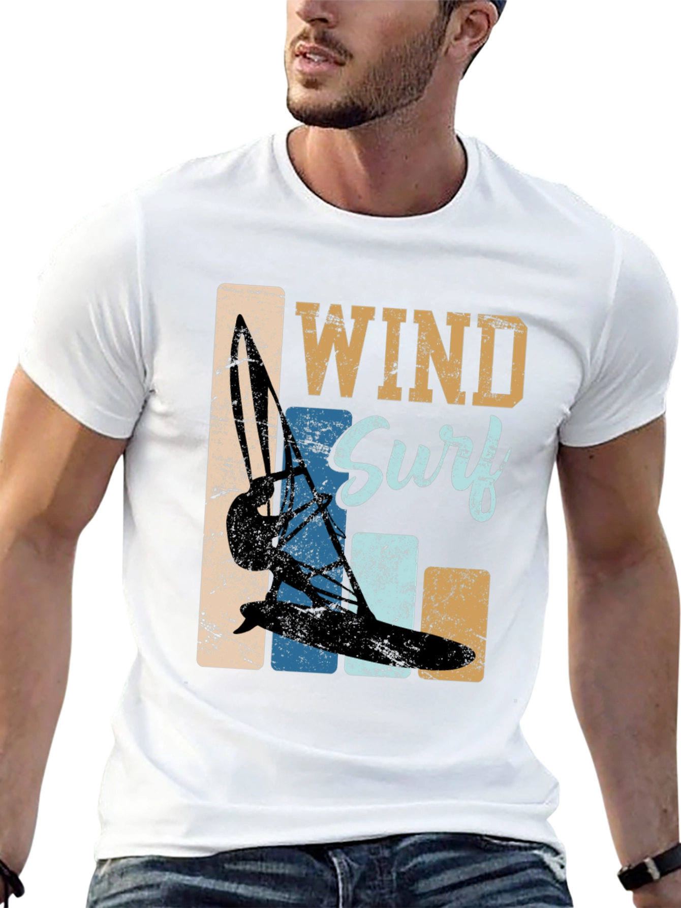 Black Wind Surf Graphic Tee - Retro Water Sports T-Shirt view 13