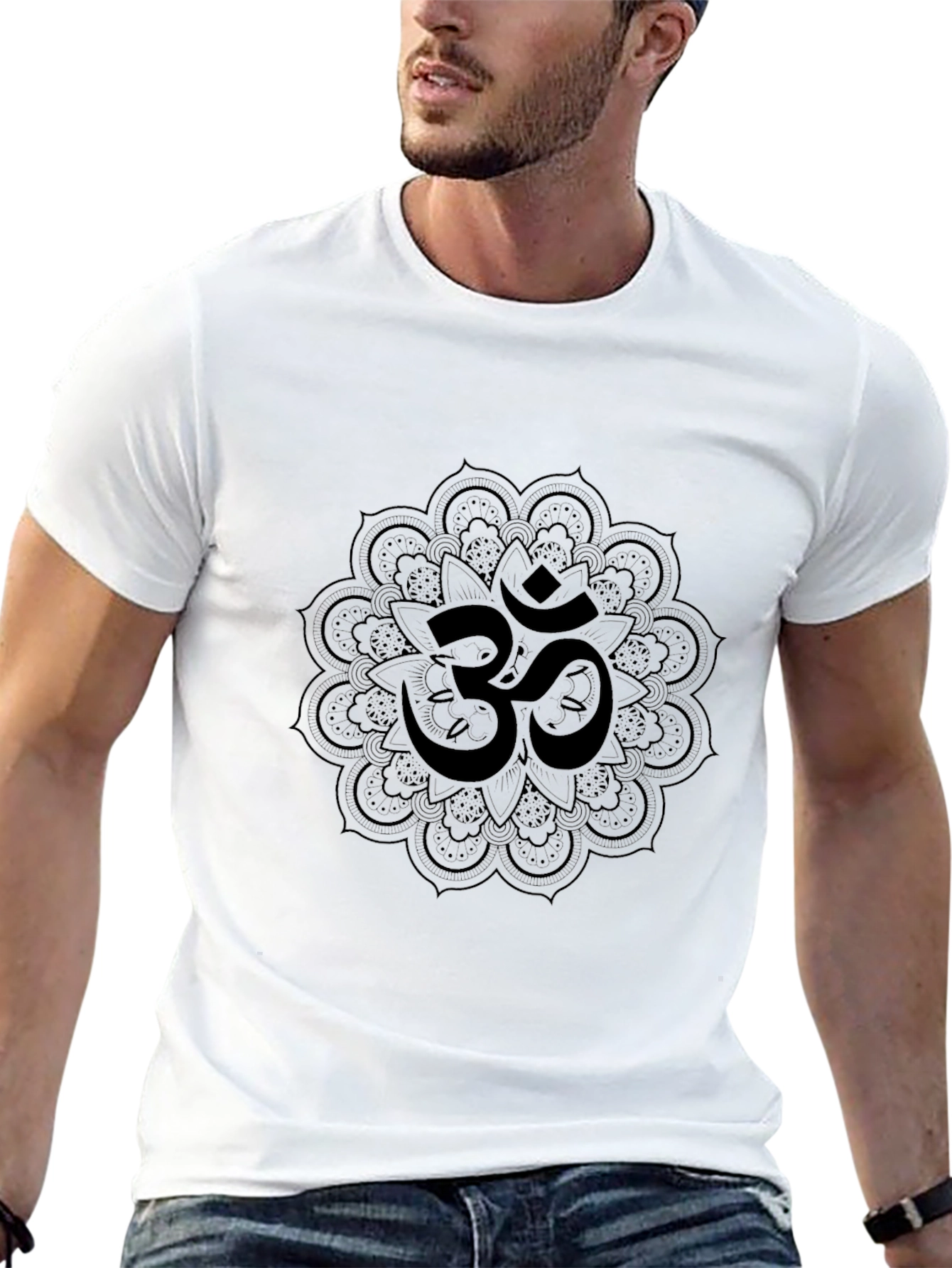 Black Om Mandala Black Graphic T-Shirt view 13